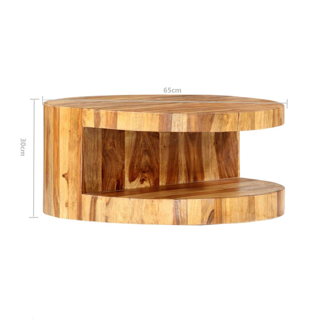 Natural Solid Sheesham Wood Round Coffee Table 25.6 in P773