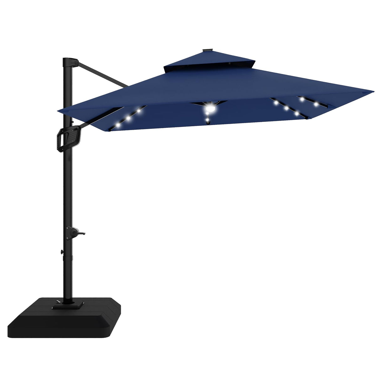 10 ft Navy Blue Solar Cantilever Patio Umbrella with Base B800612