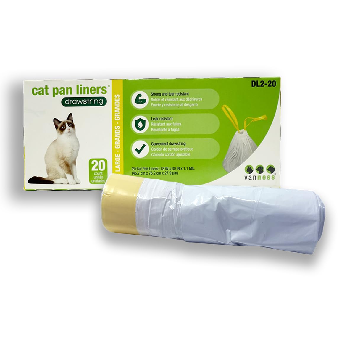 Unscented Large Drawstring Cat Litter Box Liners, 20 Count A424