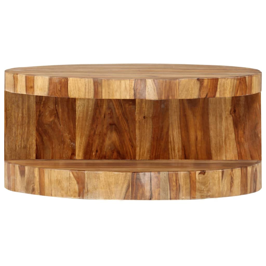 Natural Solid Sheesham Wood Round Coffee Table 25.6 in P773