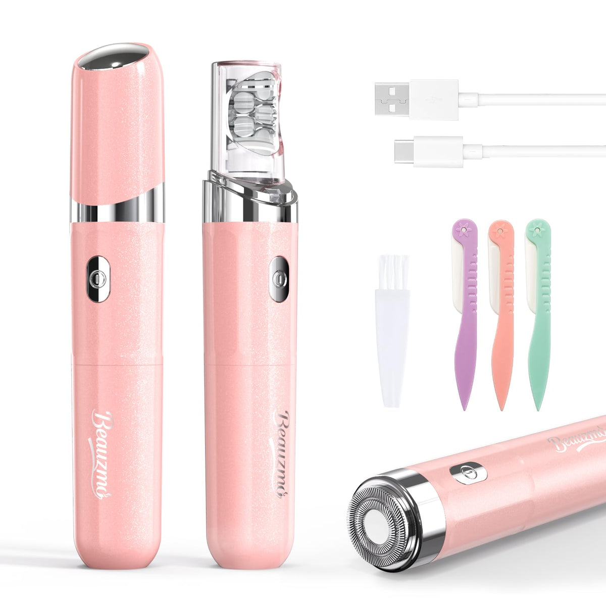 2-in-1 USB Rechargeable Electric Facial Hair Remover with LED Light X672676
