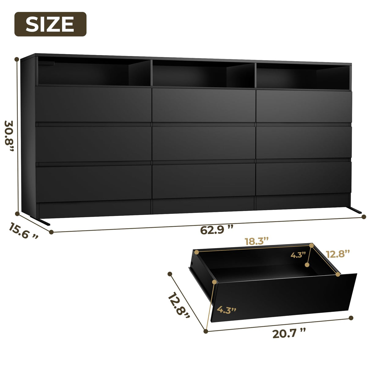 Black 9 Drawer Wood Dresser N878922