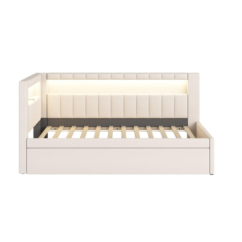 White Twin Size Upholstered Daybed with Trundle R19109