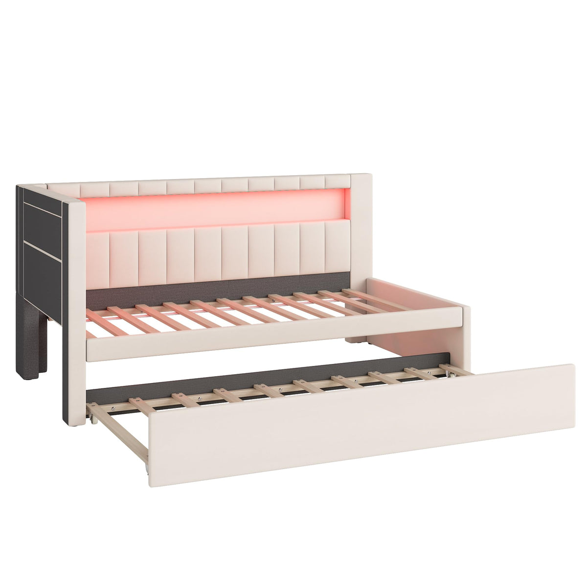 White Twin Size Upholstered Daybed with Trundle R19109
