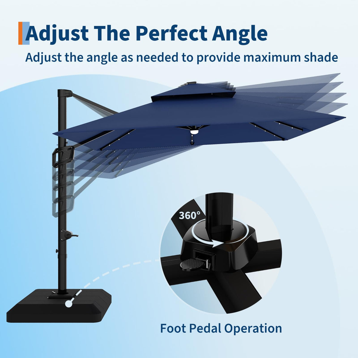10 ft Navy Blue Solar Cantilever Patio Umbrella with Base B800612