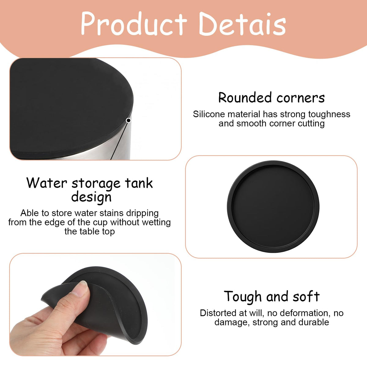 Black Set of 4 Round Silicone Coasters I855381