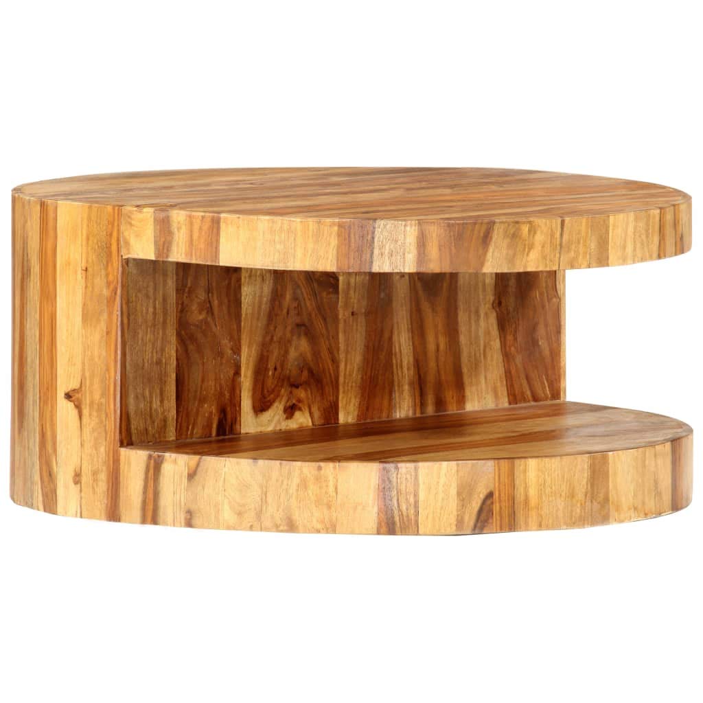 Natural Solid Sheesham Wood Round Coffee Table 25.6 in P773