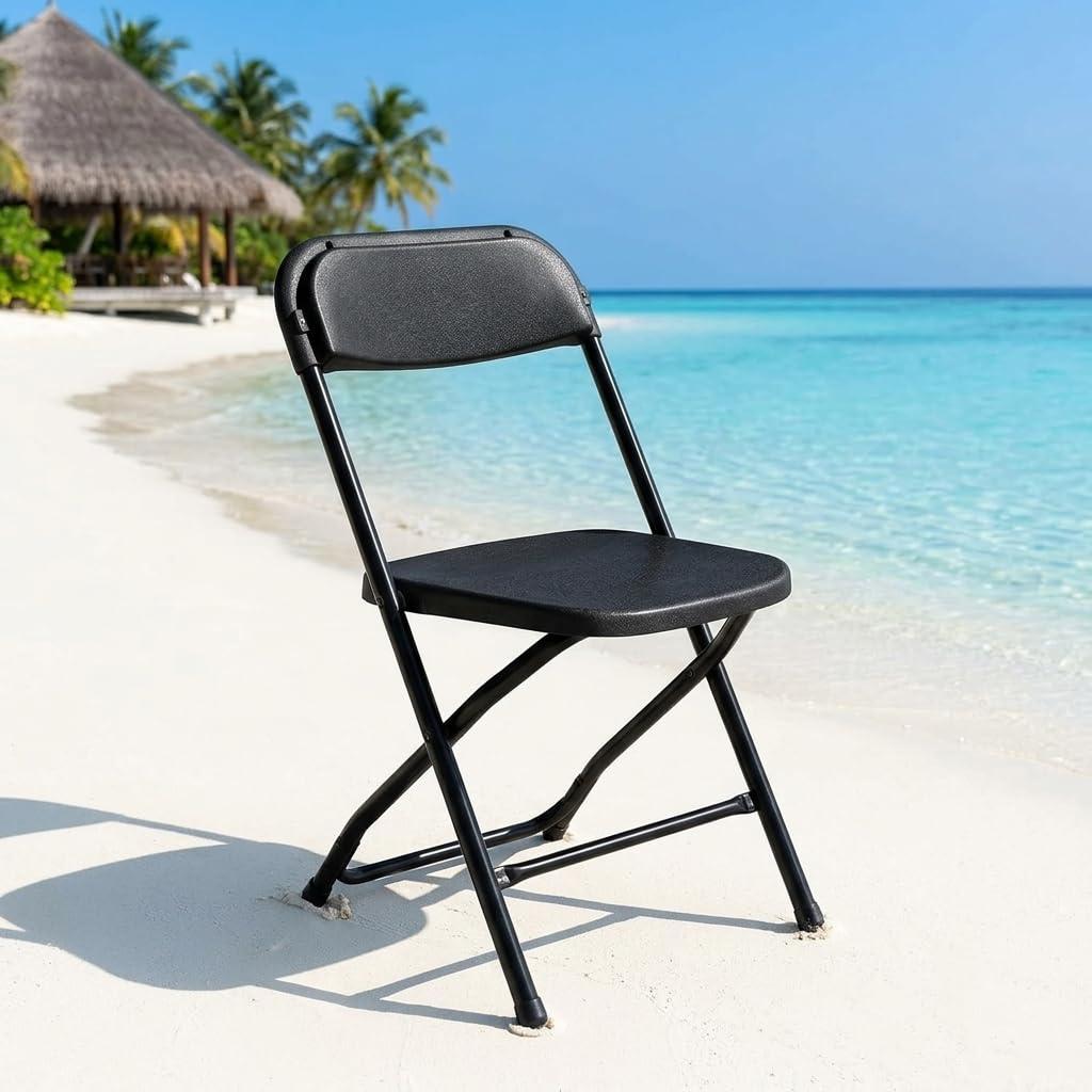 Folding Chairs Set of 10, 330lbs Heavy Duty Plastic Stackable Chairs, Portable Foldable Indoor Outdoor Chairs for Party, Camping, Patio & Events, Black M192