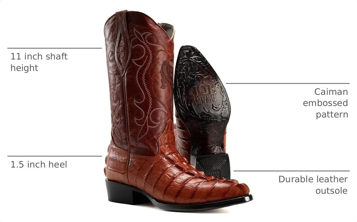 Men’s Genuine Leather Caiman Print J-Toe Western Boots V31145