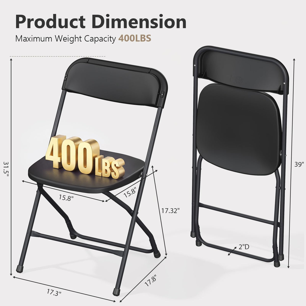 10 Pack Lightweight Stackable Plastic Folding Chairs with Steel Frame U9015