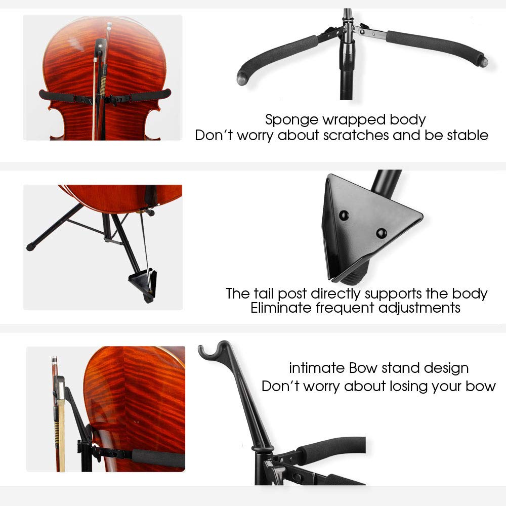 Adjustable Foldable Cello Stand with Bow Hook A7634