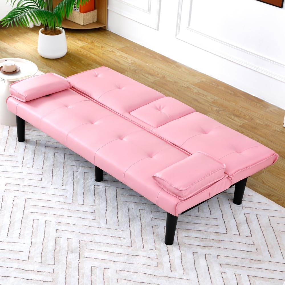 Pink 67-Inch PVC Convertible Sofa Bed Z5380