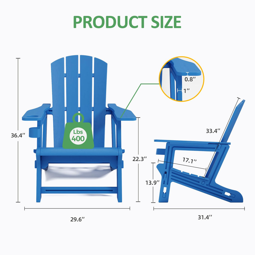 Klein Blue Plastic Adirondack Chairs Set of 2 with Cup Holder M45370