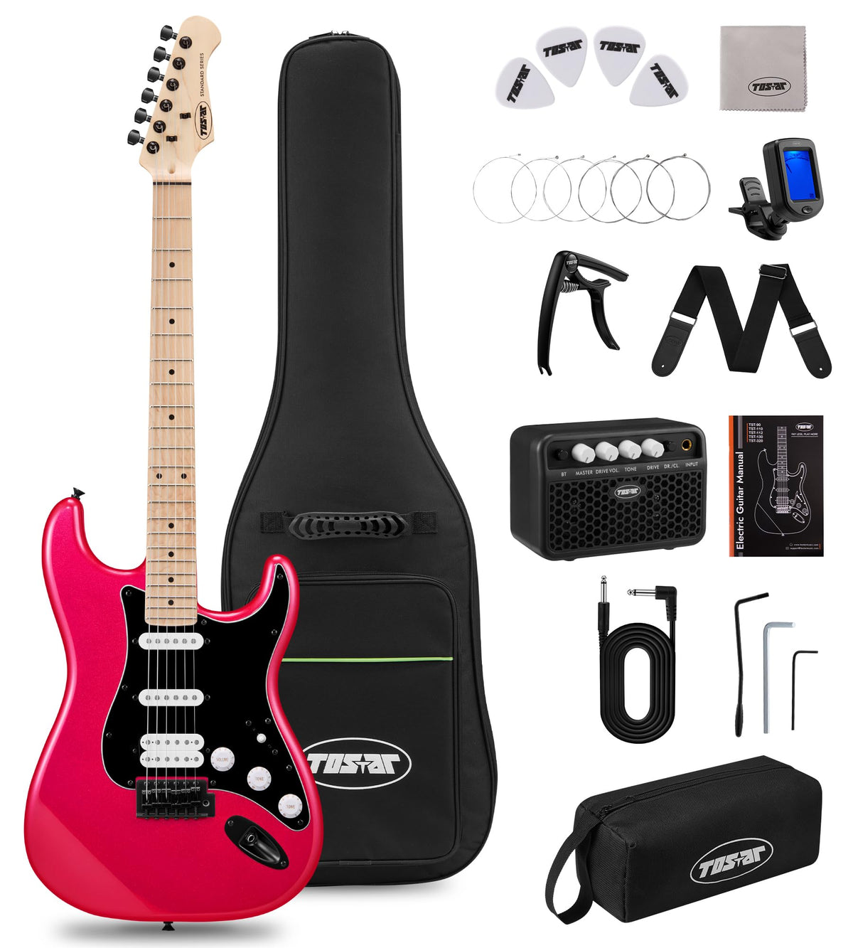 39" Electric Guitar Kit with Amp Sparkle Red Q20396