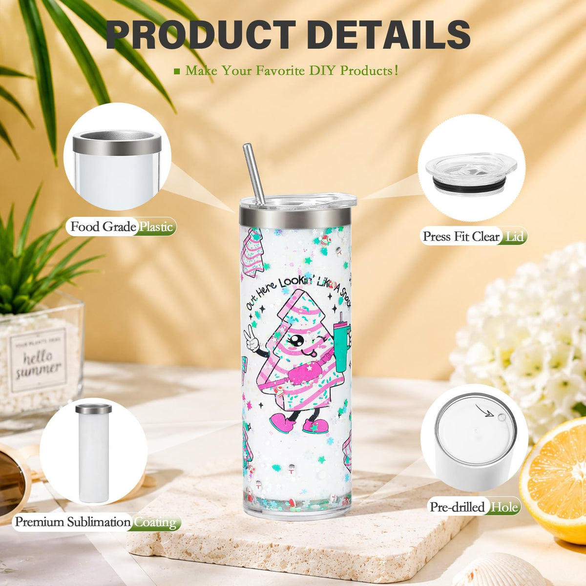 20 Oz Sublimation Snow Globe Tumbler Cup, 6 Pack Z263