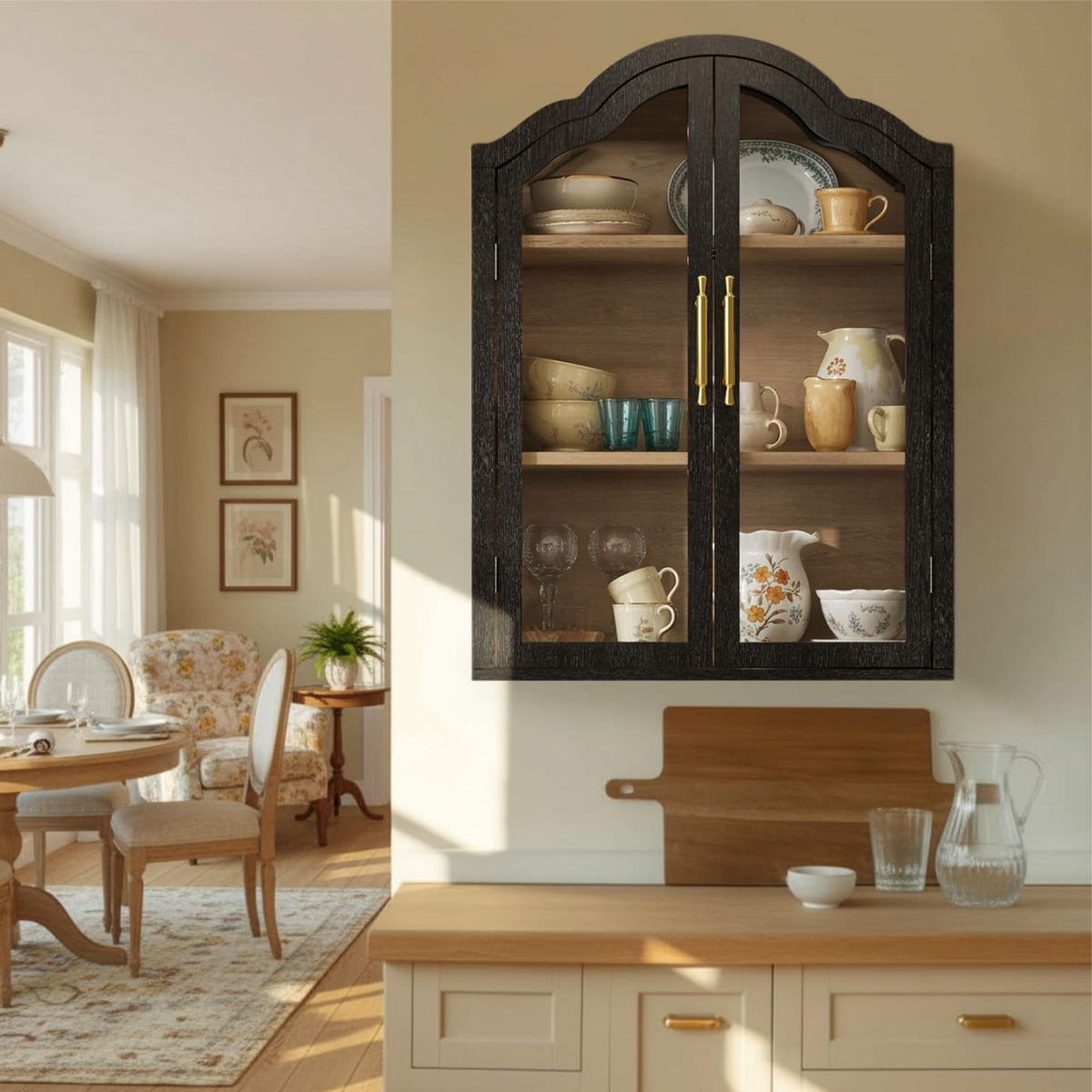 Black 31.5×23.6 Inch Wall Mounted Cabinet with Tempered Glass Doors W464