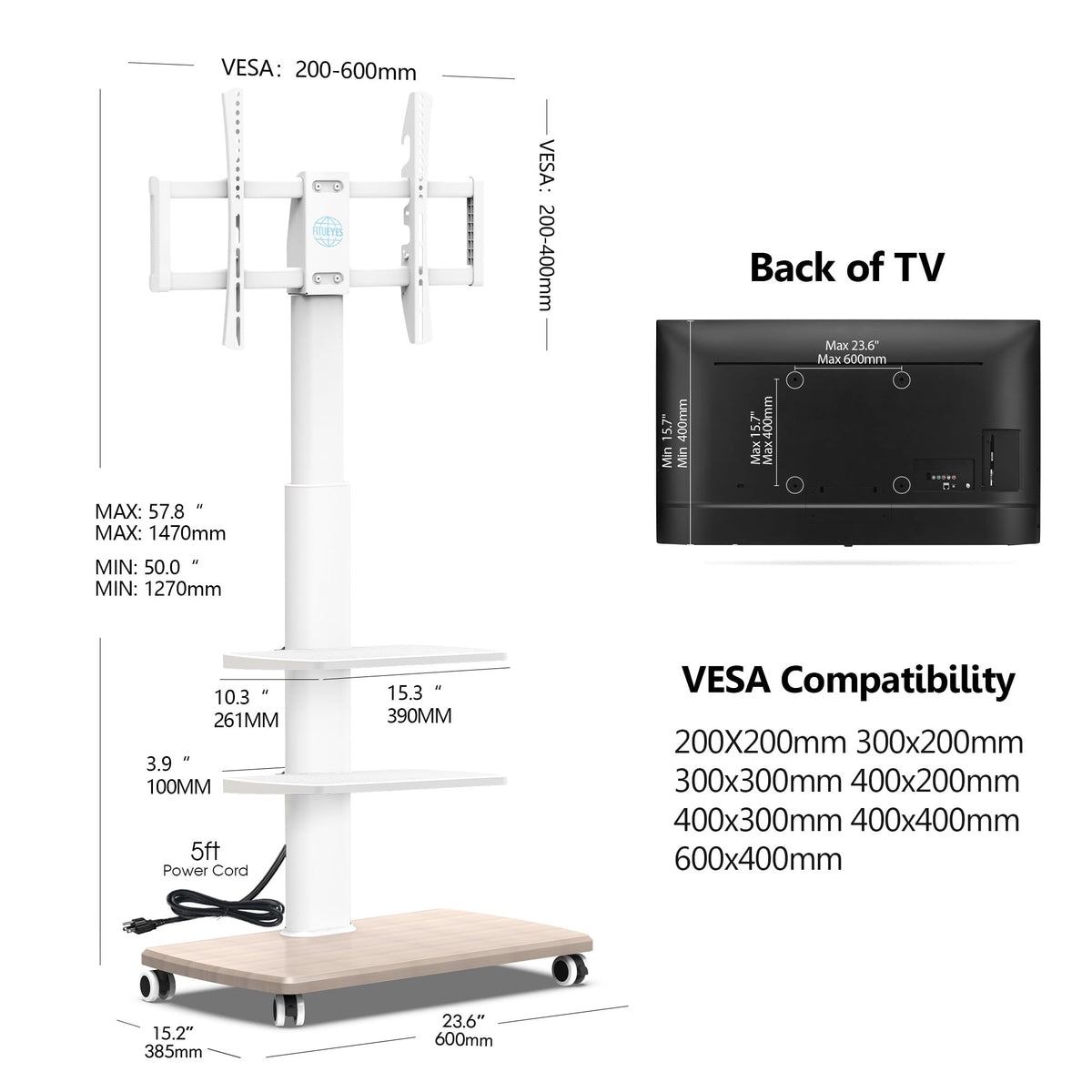 White Rolling TV Stand with Power Outlets H795941