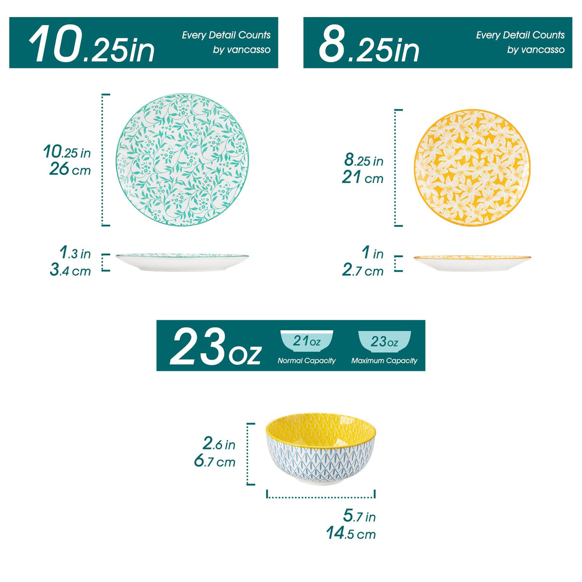 Plates and Bowls Set for 4, 12 Pieces Porcelain Dinnerware W810847