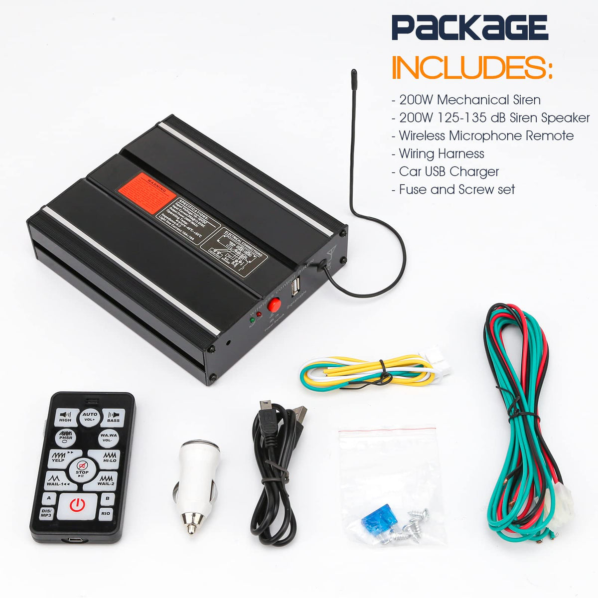 12V 200W 20 Tones Emergency Siren PA System L11718