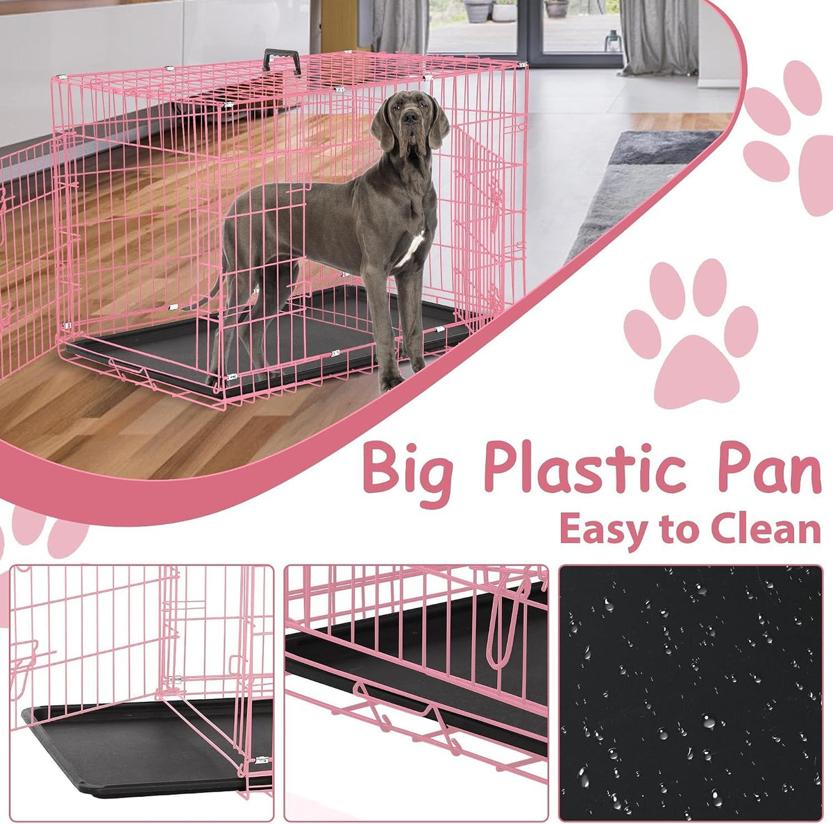 48 Inch Extra Large Foldable Double-Door Dog Crate with Tray L99557