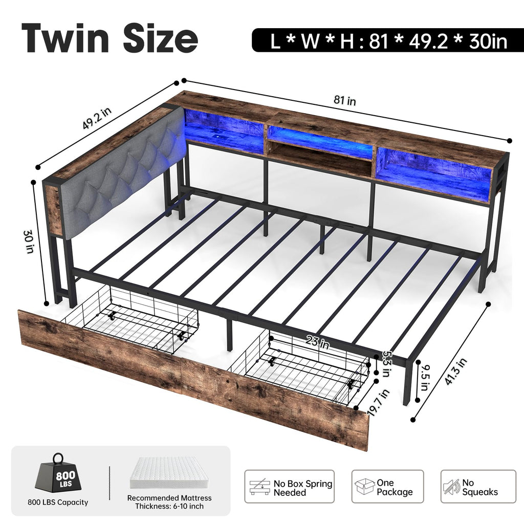 Twin Size Corner Bed Frame with Storage Bookcase Y9339