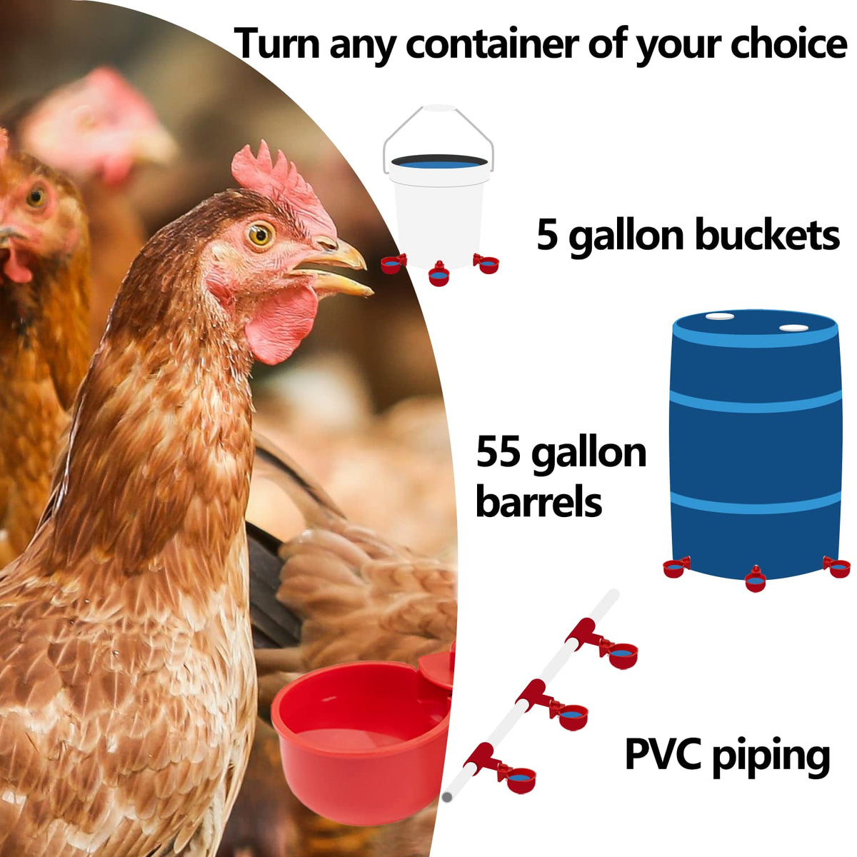 Automatic Poultry Waterer Kit 5 Gallon 12 Pack U35475