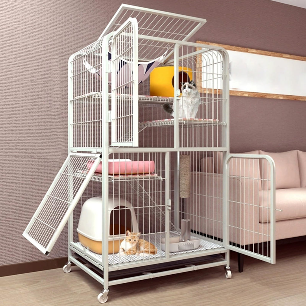 4-Tier Detachable Metal Wire Cat Cage with Hammock Y5110