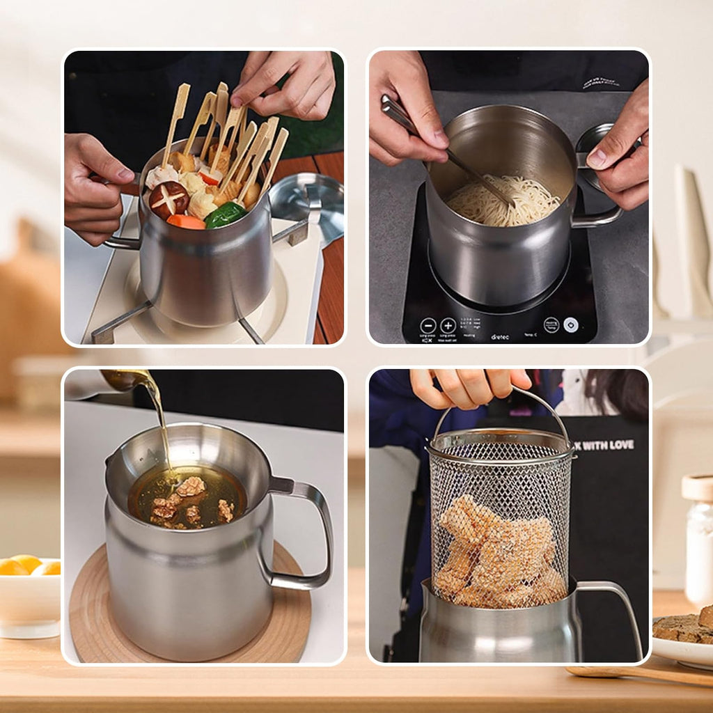 68oz 304 Stainless Steel Deep Fryer Pot with Basket B107