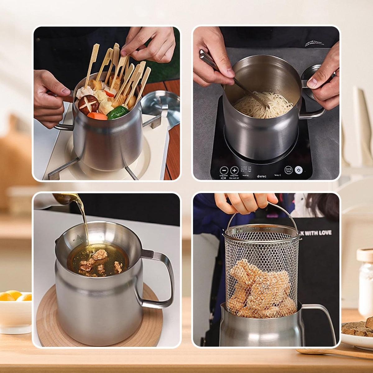 68oz 304 Stainless Steel Deep Fryer Pot with Basket B107