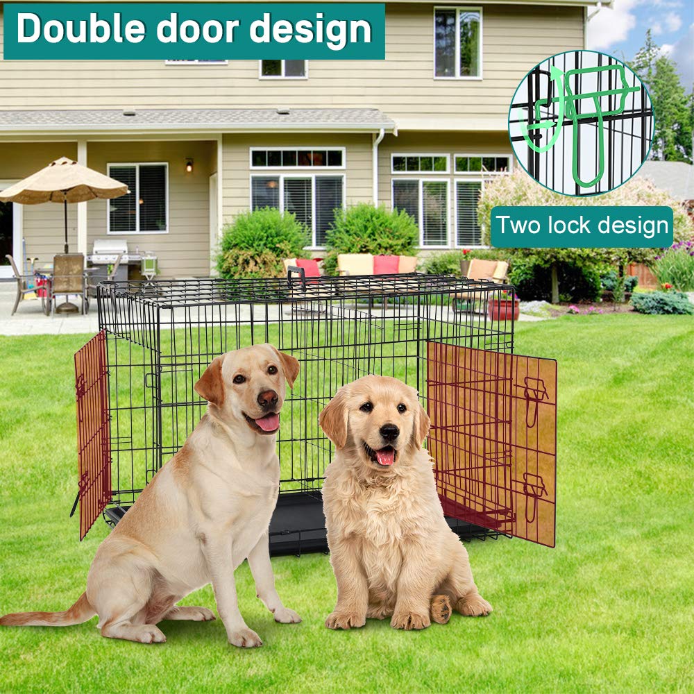 42 Inch Metal Wire Double-Door Folding Dog Crate with Tray S6016