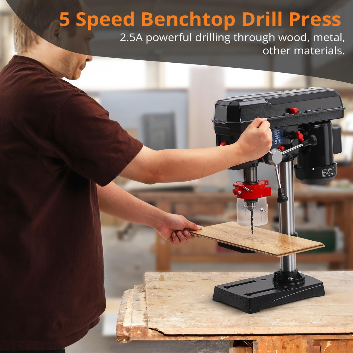 8 Inch 2.5A Benchtop Drill Press with 5 Speed Adjustable R9054