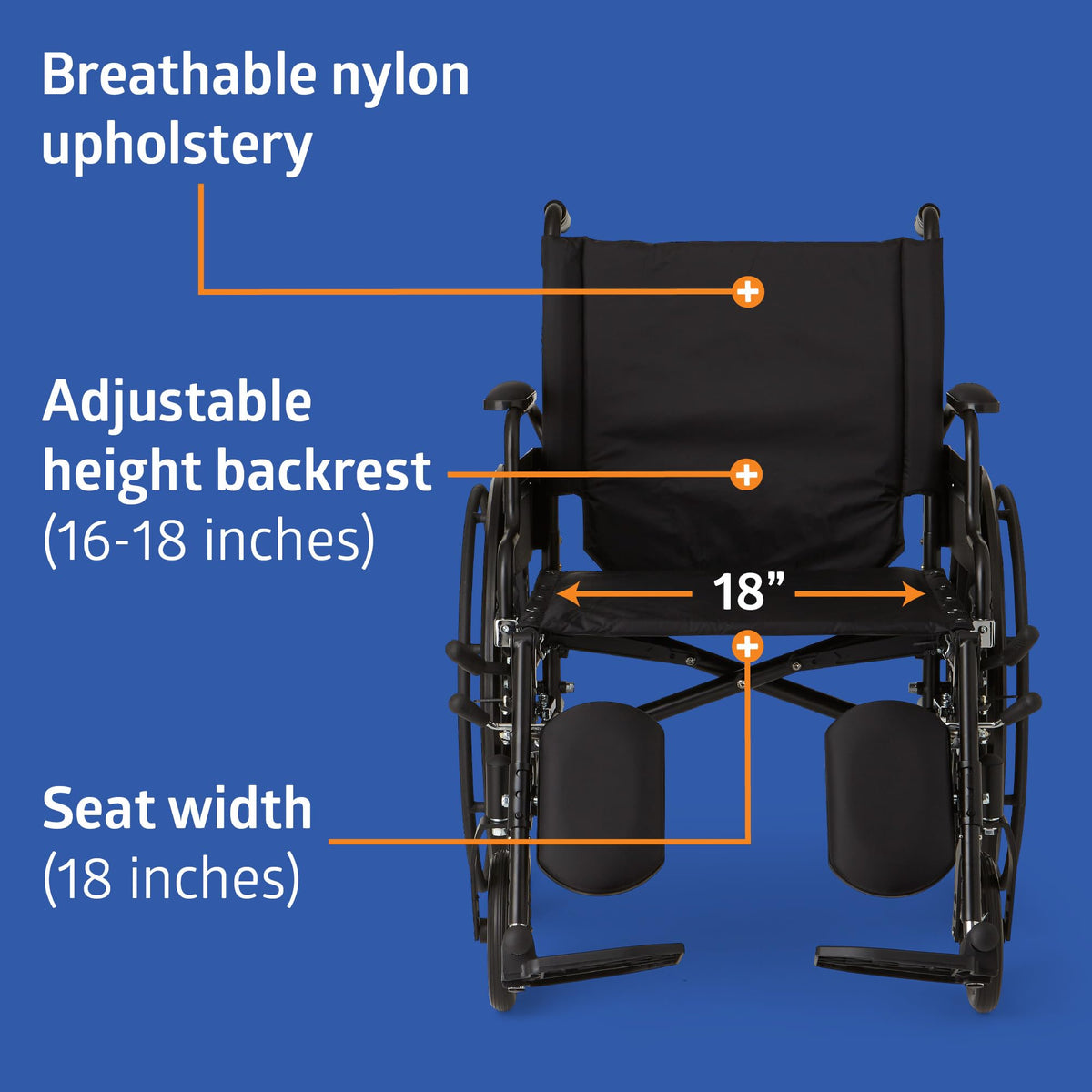 Lightweight Wheelchair with 18" Wide Seat and 300 lb. Weight Capacity A50408
