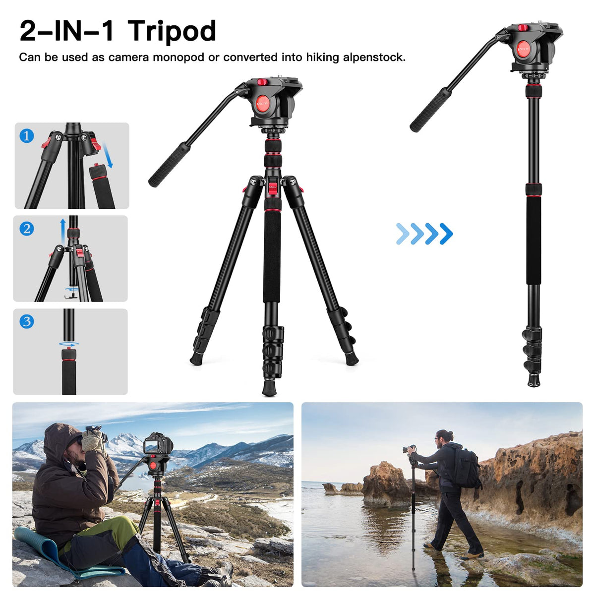 72" Heavy Duty Fluid Head Camera Tripod with Carry Bag W328