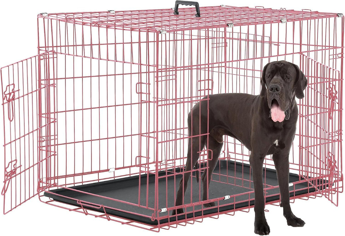 48 Inch Extra Large Foldable Double-Door Dog Crate with Tray L99557