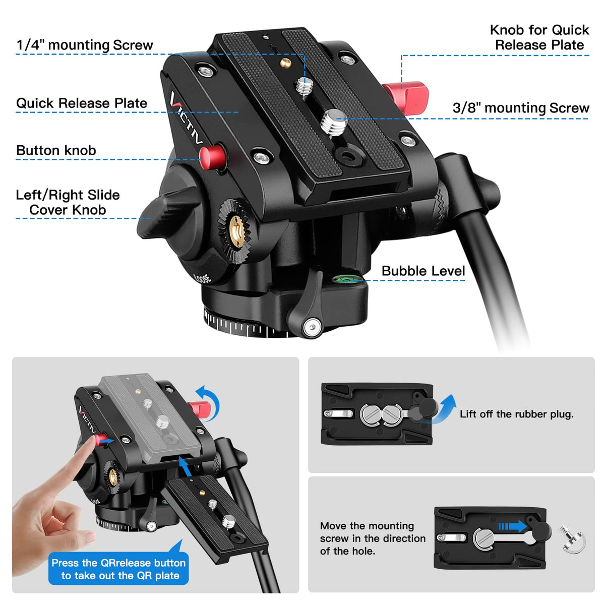 72" Heavy Duty Fluid Head Camera Tripod with Carry Bag W328