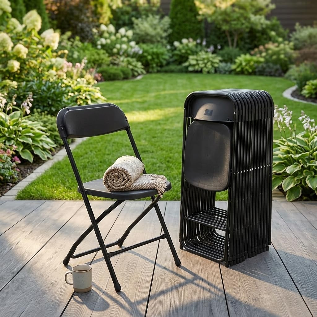 Folding Chairs Set of 10, 330lbs Heavy Duty Plastic Stackable Chairs, Portable Foldable Indoor Outdoor Chairs for Party, Camping, Patio & Events, Black M192