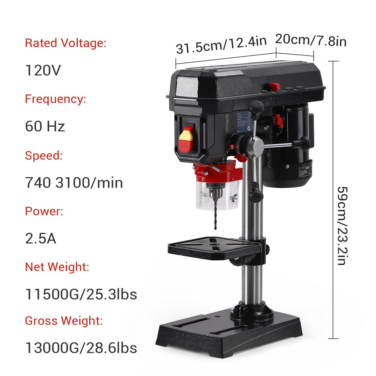 8 Inch 2.5A Benchtop Drill Press with 5 Speed Adjustable R9054