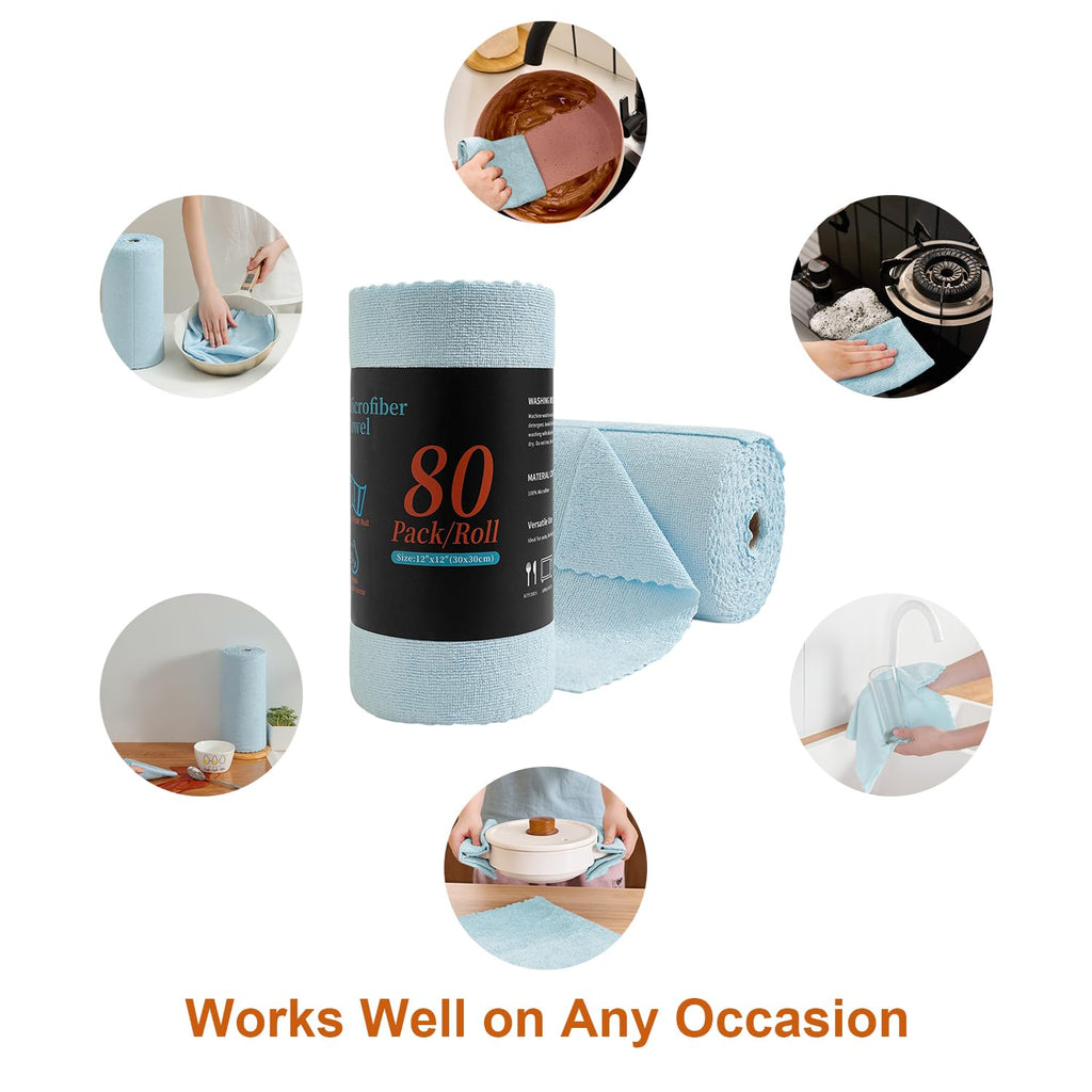 80 Pack Microfiber Cleaning Cloth Roll Blue D3721