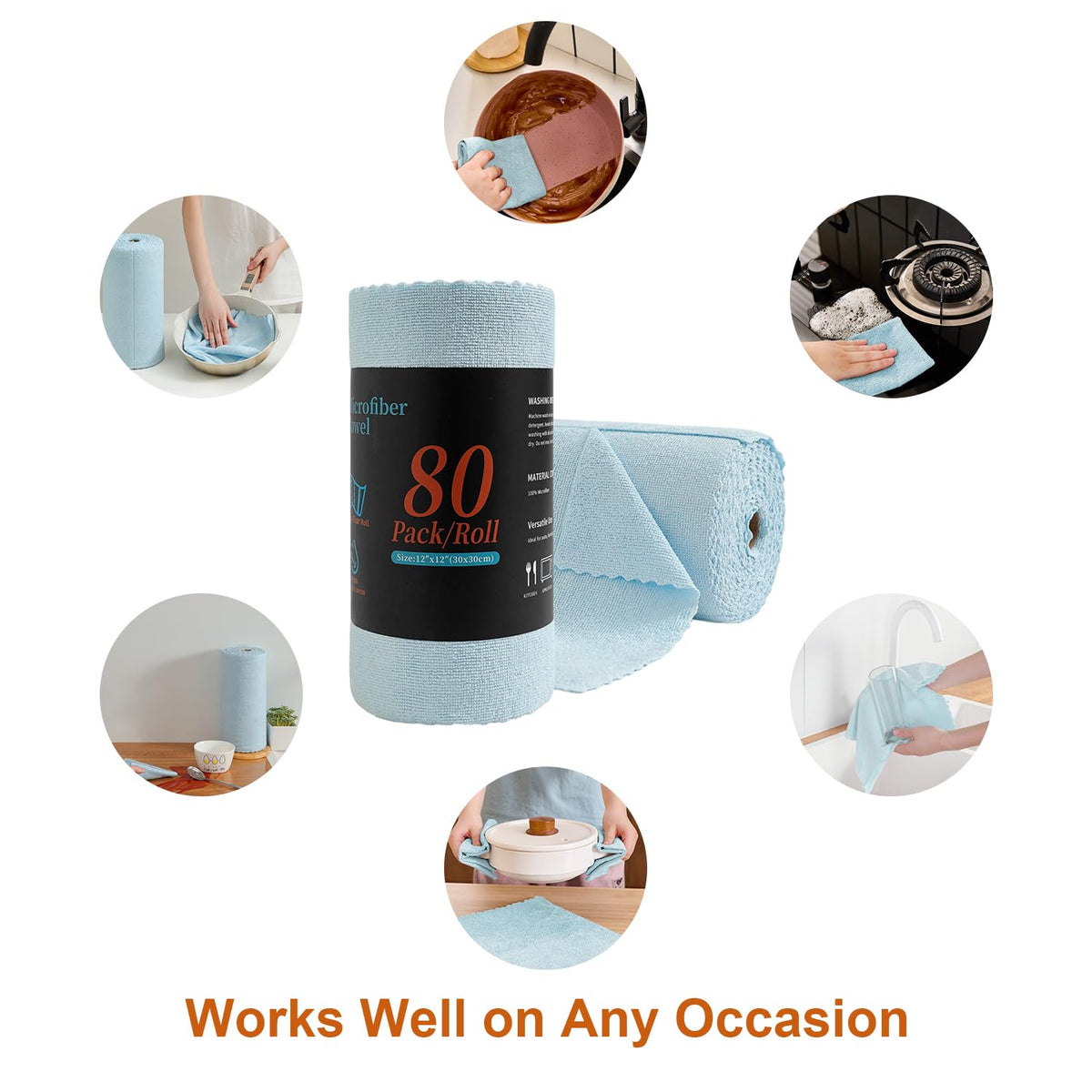 80 Pack Microfiber Cleaning Cloth Roll Blue D3721
