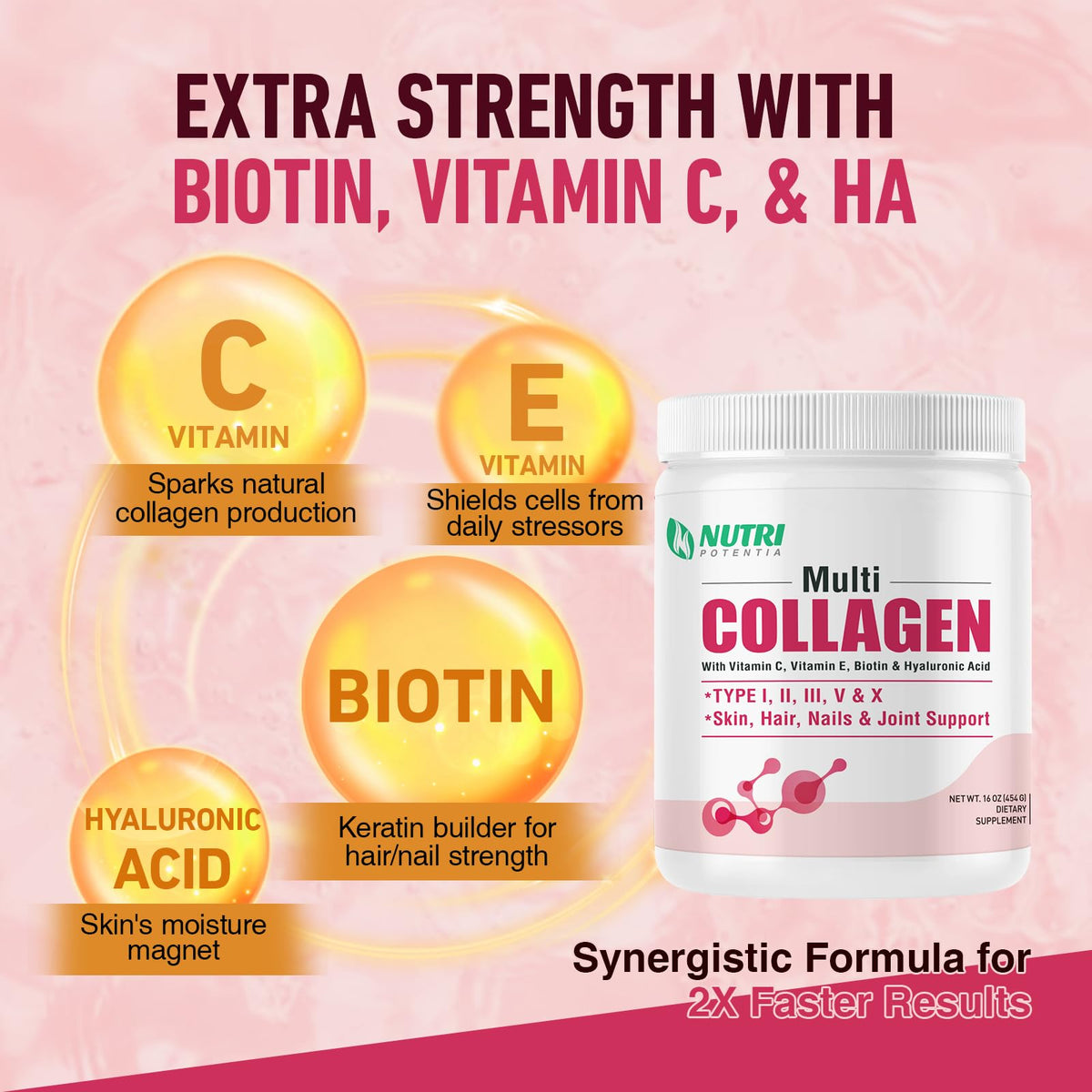Multi Collagen Peptides Powder with Vitamin C, E & Hyaluronic Acid, Unflavored, 45 Servings V1934