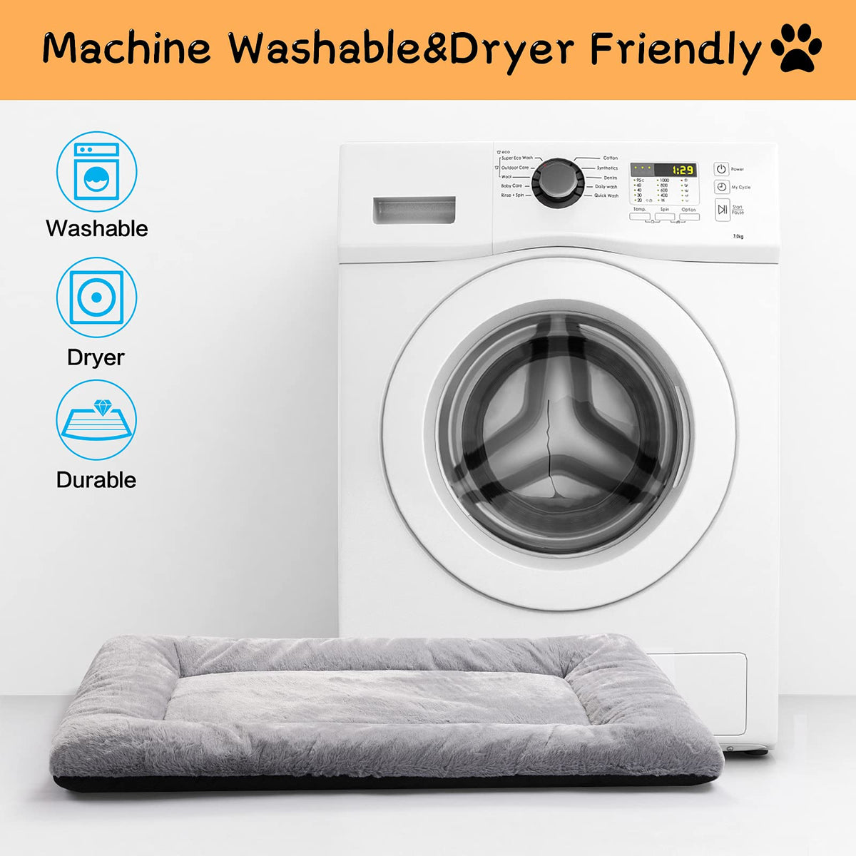 Washable Dog Crate Pad 36-Inch Gray O727