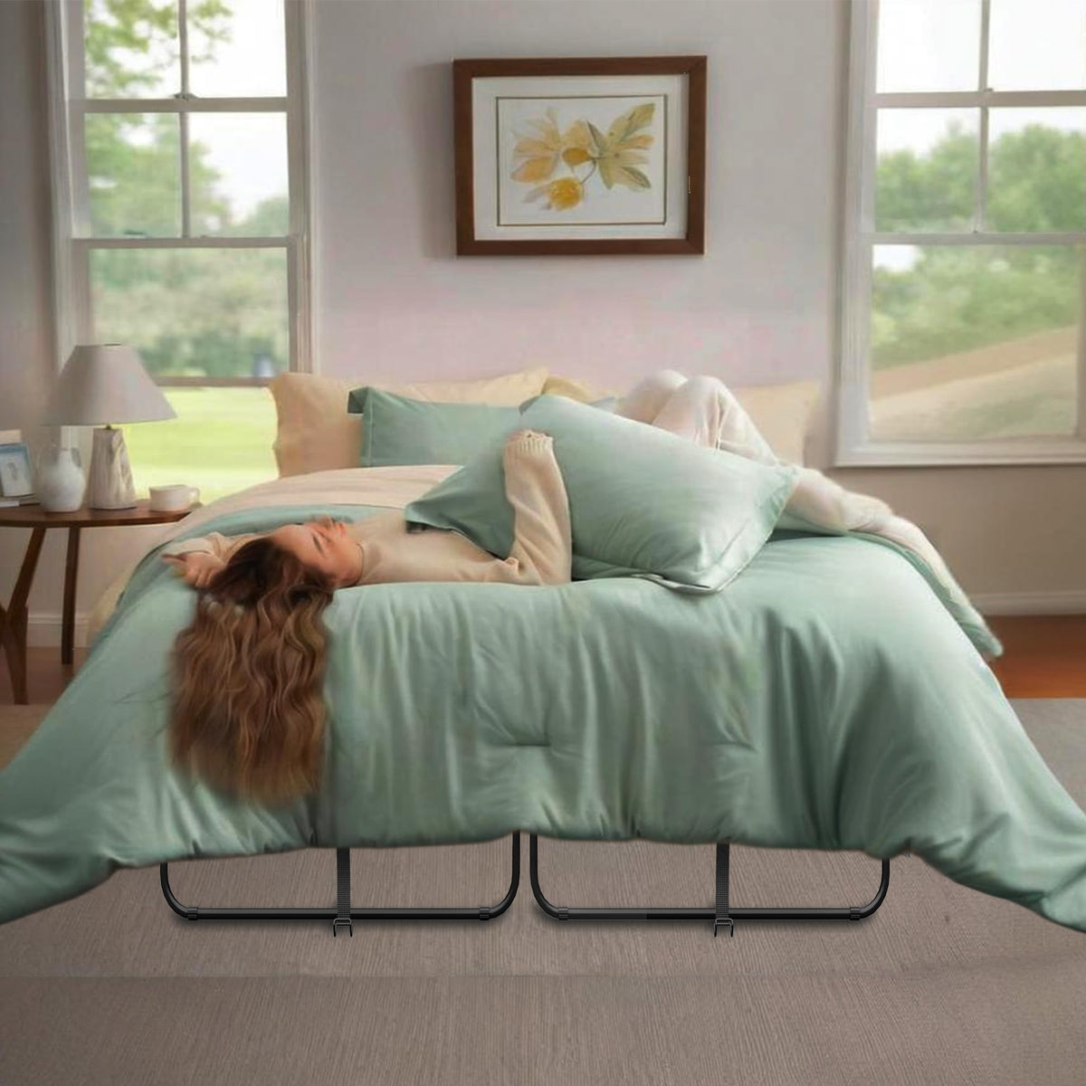 Folding Bed with Mattress Full Size 75 X 54 inch Memory Foam on Wheels V867065