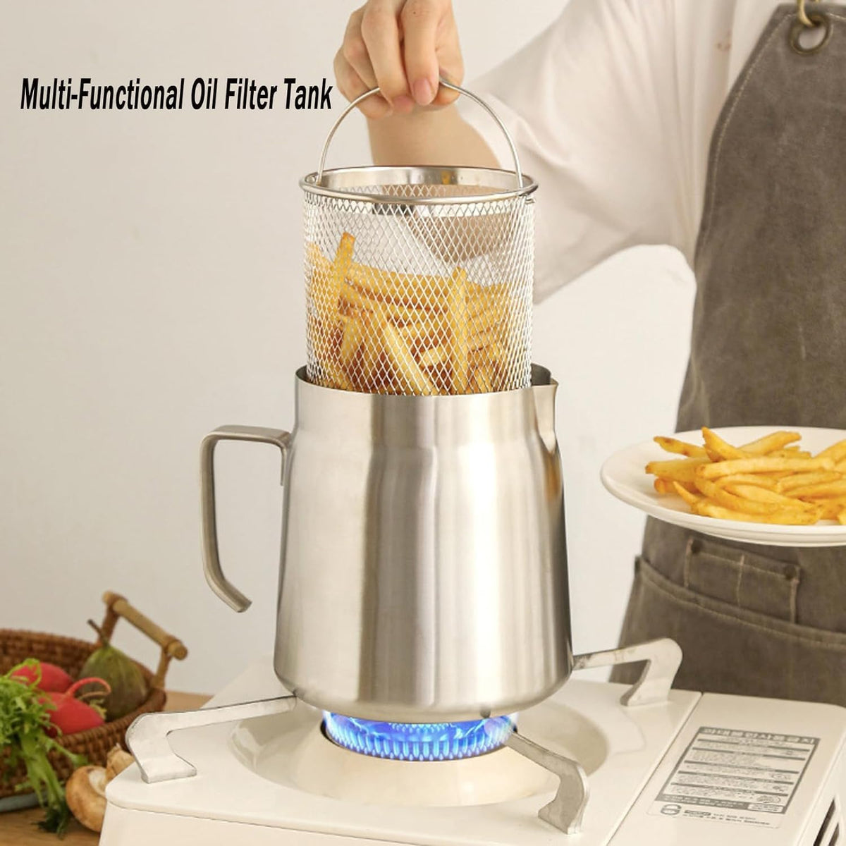 68oz 304 Stainless Steel Deep Fryer Pot with Basket B107
