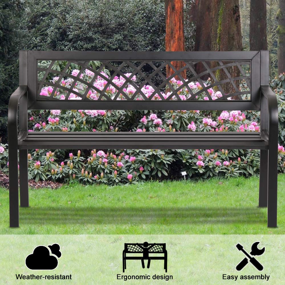 Black Metal Outdoor Bench with Armrests U6773