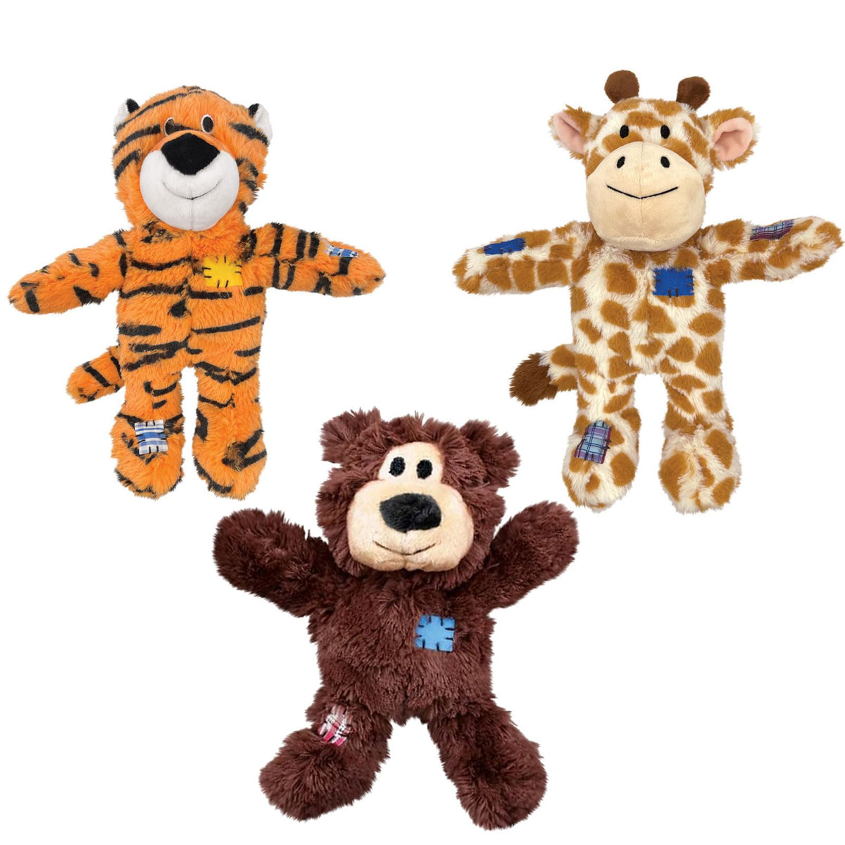 3 Pack Durable Plush Dog Toys with Knotted Rope & Squeaker P498