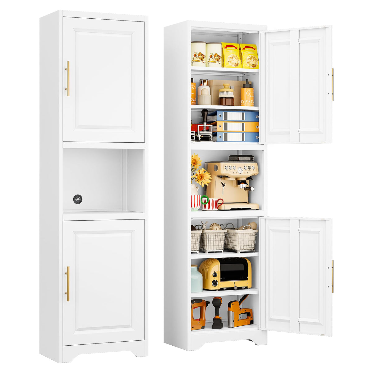 67" Tall Narrow White Metal Bathroom Storage Cabinet W1063