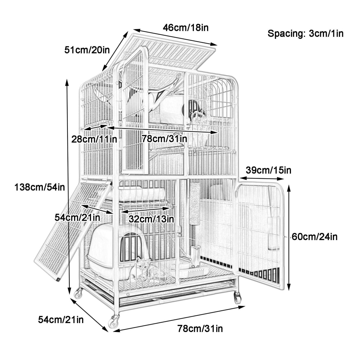 4-Tier Detachable Metal Wire Cat Cage with Hammock Y5110