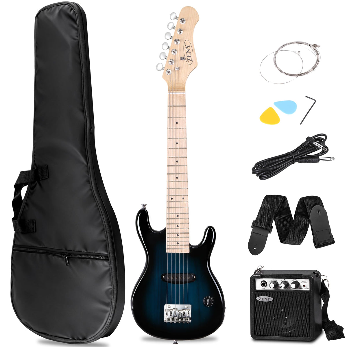 30 inch Kids Electric Guitar with 5w Amp, Gig Bag, Strap, Cable, Strings and Picks, Blue G270