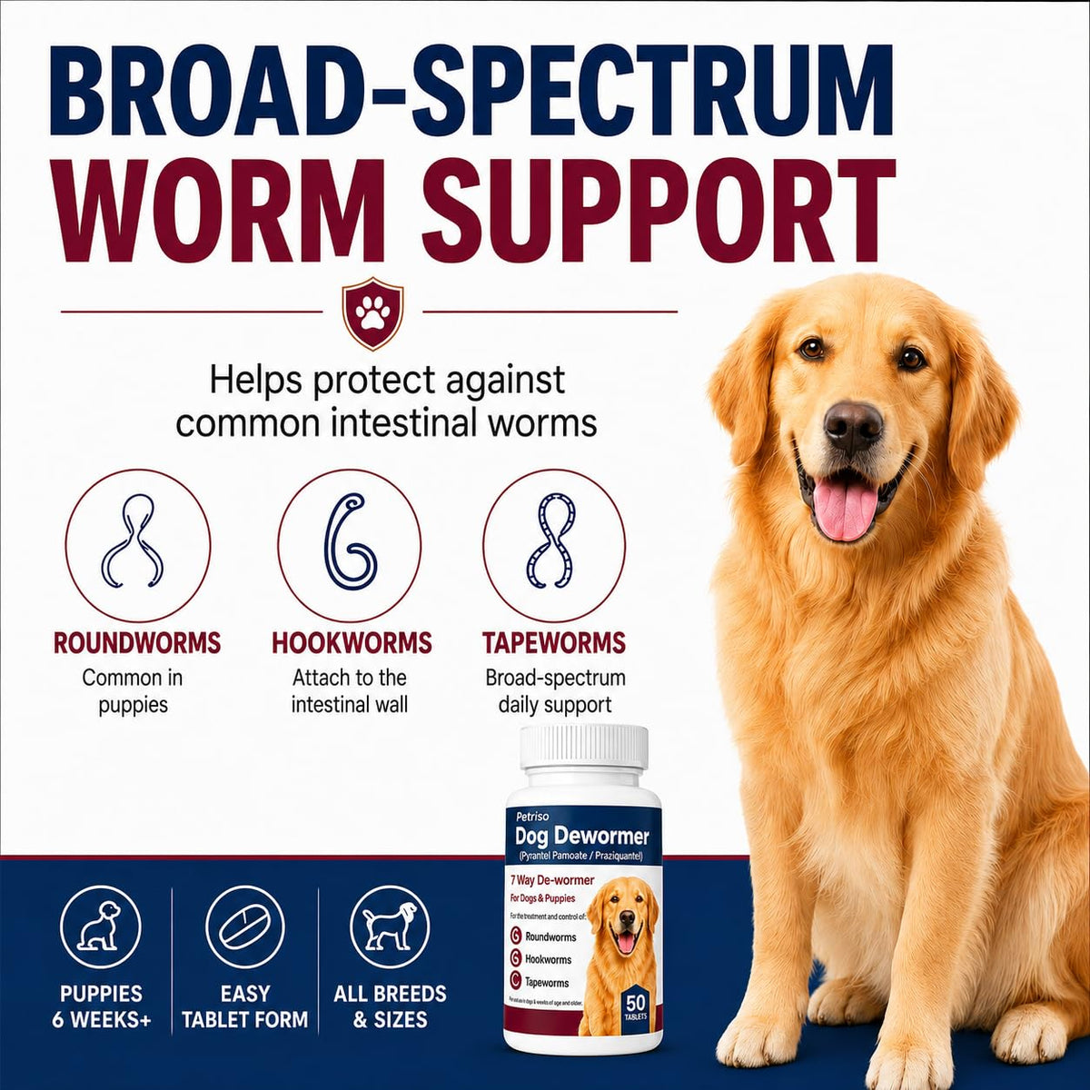 Dewormer for Dogs, 50 Tablets P7823