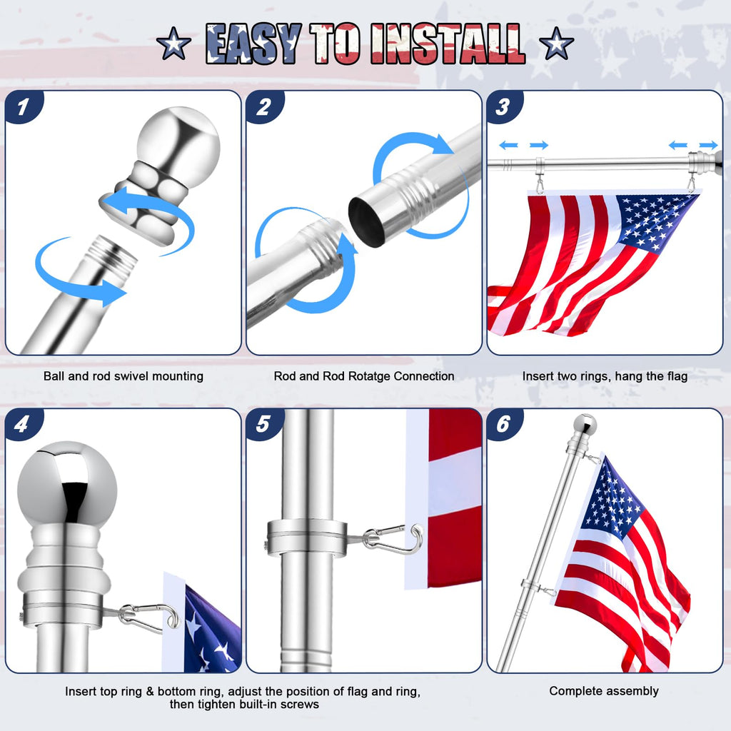 5 FT Stainless Steel Tangle Free Flag Pole O392980